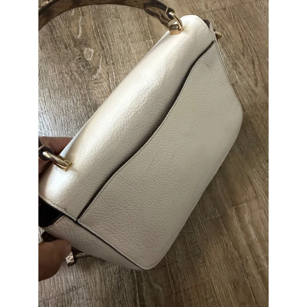 Coach Chalk White Pebbled Leather Top Handle Crossbody Bag Snakeskin Trim Gold